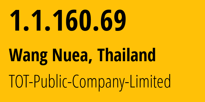 IP address 1.1.160.69 (Wang Nuea, Lampang, Thailand) get location, coordinates on map, ISP provider AS23969 TOT-Public-Company-Limited // who is provider of ip address 1.1.160.69, whose IP address