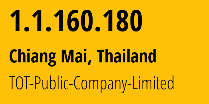 IP-адрес 1.1.160.180 (Чианг-Май, Чиангмай, Таиланд) определить местоположение, координаты на карте, ISP провайдер AS23969 TOT-Public-Company-Limited // кто провайдер айпи-адреса 1.1.160.180