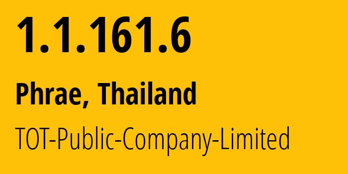 IP-адрес 1.1.161.6 (Пхрае, Пхрэ, Таиланд) определить местоположение, координаты на карте, ISP провайдер AS23969 TOT-Public-Company-Limited // кто провайдер айпи-адреса 1.1.161.6