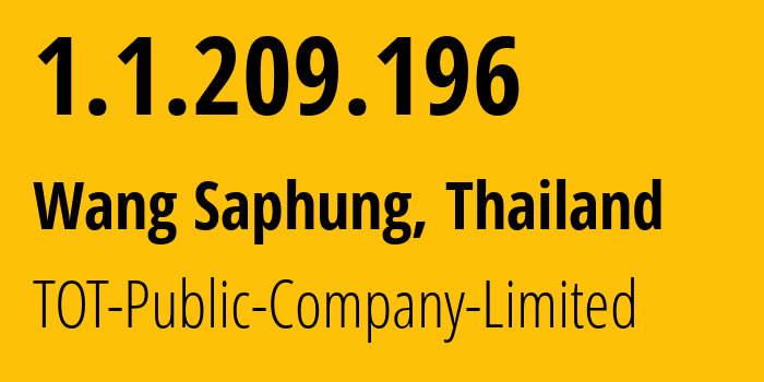 IP address 1.1.209.196 (Wang Saphung, Loei, Thailand) get location, coordinates on map, ISP provider AS23969 TOT-Public-Company-Limited // who is provider of ip address 1.1.209.196, whose IP address