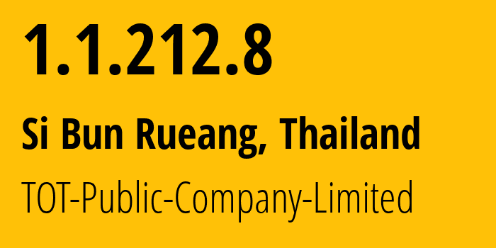 IP-адрес 1.1.212.8 (Si Bun Rueang, Нонгбуалампху, Таиланд) определить местоположение, координаты на карте, ISP провайдер AS23969 TOT-Public-Company-Limited // кто провайдер айпи-адреса 1.1.212.8