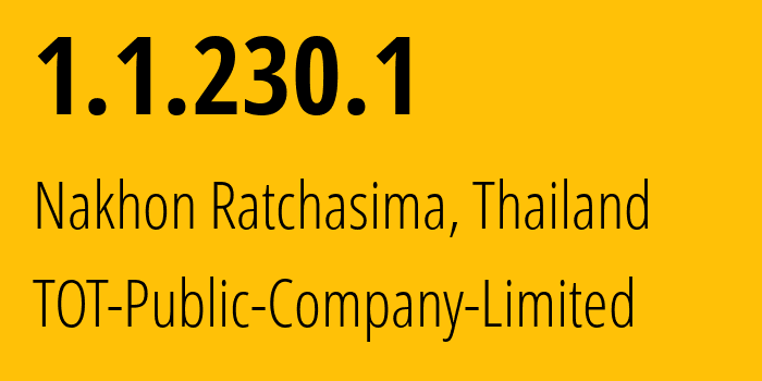 IP-адрес 1.1.230.1 (Накхонратчасима, Накхонратчасима, Таиланд) определить местоположение, координаты на карте, ISP провайдер AS23969 TOT-Public-Company-Limited // кто провайдер айпи-адреса 1.1.230.1