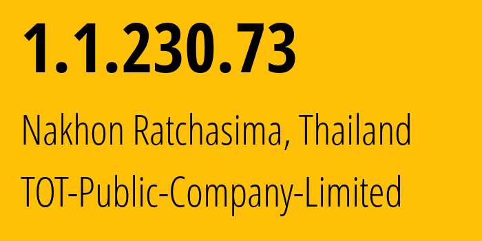 IP-адрес 1.1.230.73 (Накхонратчасима, Накхонратчасима, Таиланд) определить местоположение, координаты на карте, ISP провайдер AS23969 TOT-Public-Company-Limited // кто провайдер айпи-адреса 1.1.230.73