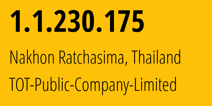 IP-адрес 1.1.230.175 (Накхонратчасима, Накхонратчасима, Таиланд) определить местоположение, координаты на карте, ISP провайдер AS23969 TOT-Public-Company-Limited // кто провайдер айпи-адреса 1.1.230.175