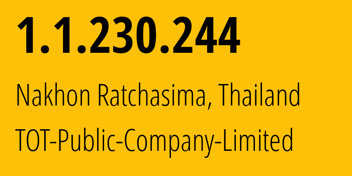 IP-адрес 1.1.230.244 (Накхонратчасима, Накхонратчасима, Таиланд) определить местоположение, координаты на карте, ISP провайдер AS23969 TOT-Public-Company-Limited // кто провайдер айпи-адреса 1.1.230.244