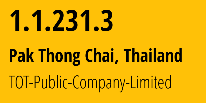 IP-адрес 1.1.231.3 (Pak Thong Chai, Накхонратчасима, Таиланд) определить местоположение, координаты на карте, ISP провайдер AS23969 TOT-Public-Company-Limited // кто провайдер айпи-адреса 1.1.231.3