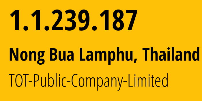 IP-адрес 1.1.239.187 (Nong Bua Lamphu, Нонгбуалампху, Таиланд) определить местоположение, координаты на карте, ISP провайдер AS23969 TOT-Public-Company-Limited // кто провайдер айпи-адреса 1.1.239.187