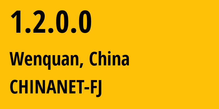 IP-адрес 1.2.0.0 (Wenquan, Фуцзянь, Китай) определить местоположение, координаты на карте, ISP провайдер AS0 CHINANET-FJ // кто провайдер айпи-адреса 1.2.0.0