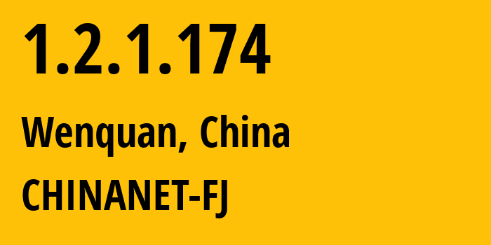 IP-адрес 1.2.1.174 (Wenquan, Фуцзянь, Китай) определить местоположение, координаты на карте, ISP провайдер AS0 CHINANET-FJ // кто провайдер айпи-адреса 1.2.1.174