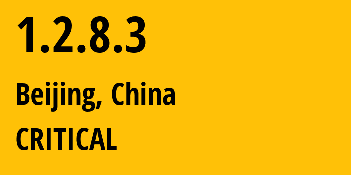 IP-адрес 1.2.8.3 (Пекин, Beijing, Китай) определить местоположение, координаты на карте, ISP провайдер AS0 CRITICAL // кто провайдер айпи-адреса 1.2.8.3