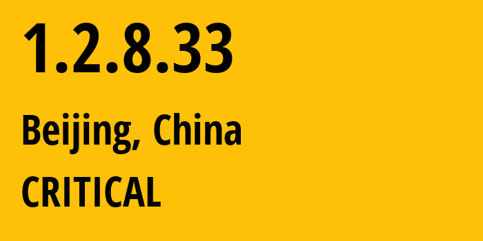 IP-адрес 1.2.8.33 (Пекин, Beijing, Китай) определить местоположение, координаты на карте, ISP провайдер AS0 CRITICAL // кто провайдер айпи-адреса 1.2.8.33