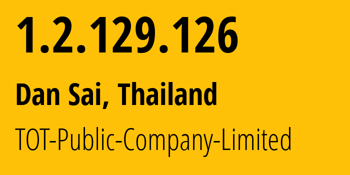 IP-адрес 1.2.129.126 (Dan Sai, Лей, Таиланд) определить местоположение, координаты на карте, ISP провайдер AS23969 TOT-Public-Company-Limited // кто провайдер айпи-адреса 1.2.129.126
