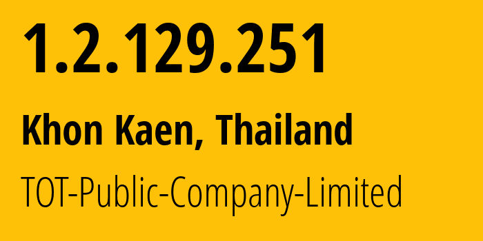 IP address 1.2.129.251 (Sakon Nakhon, Sakon Nakhon, Thailand) get location, coordinates on map, ISP provider AS23969 TOT-Public-Company-Limited // who is provider of ip address 1.2.129.251, whose IP address