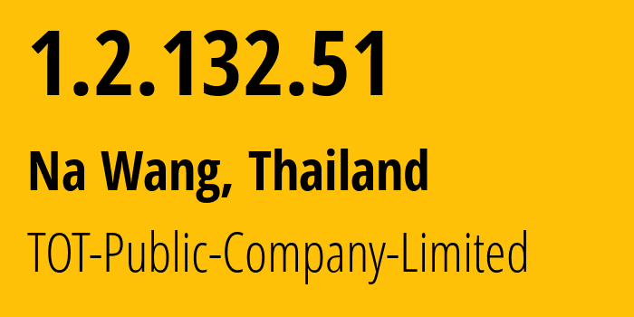 IP-адрес 1.2.132.51 (Na Wang, Нонгбуалампху, Таиланд) определить местоположение, координаты на карте, ISP провайдер AS23969 TOT-Public-Company-Limited // кто провайдер айпи-адреса 1.2.132.51