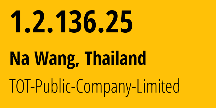 IP-адрес 1.2.136.25 (Na Wang, Нонгбуалампху, Таиланд) определить местоположение, координаты на карте, ISP провайдер AS23969 TOT-Public-Company-Limited // кто провайдер айпи-адреса 1.2.136.25