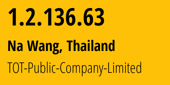 IP-адрес 1.2.136.63 (Na Wang, Нонгбуалампху, Таиланд) определить местоположение, координаты на карте, ISP провайдер AS23969 TOT-Public-Company-Limited // кто провайдер айпи-адреса 1.2.136.63