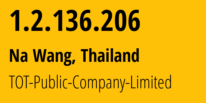 IP address 1.2.136.206 (Na Wang, Nong Bua Lamphu, Thailand) get location, coordinates on map, ISP provider AS23969 TOT-Public-Company-Limited // who is provider of ip address 1.2.136.206, whose IP address