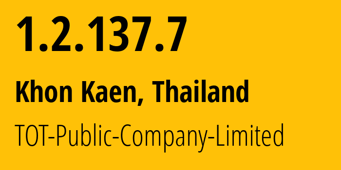 IP address 1.2.137.7 (Phu Ruea, Loei, Thailand) get location, coordinates on map, ISP provider AS23969 TOT-Public-Company-Limited // who is provider of ip address 1.2.137.7, whose IP address