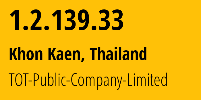 IP-адрес 1.2.139.33 (Ban Phue, Удонтхани, Таиланд) определить местоположение, координаты на карте, ISP провайдер AS23969 TOT-Public-Company-Limited // кто провайдер айпи-адреса 1.2.139.33