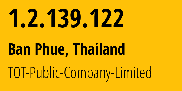 IP-адрес 1.2.139.122 (Ban Phue, Удонтхани, Таиланд) определить местоположение, координаты на карте, ISP провайдер AS23969 TOT-Public-Company-Limited // кто провайдер айпи-адреса 1.2.139.122