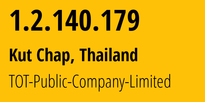 IP address 1.2.140.179 (Kut Chap, Udon Thani, Thailand) get location, coordinates on map, ISP provider AS23969 TOT-Public-Company-Limited // who is provider of ip address 1.2.140.179, whose IP address