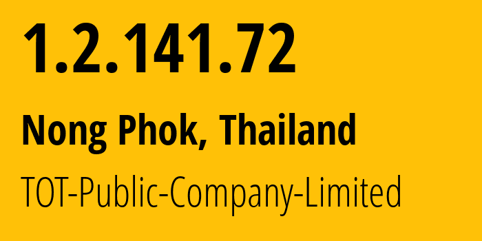IP-адрес 1.2.141.72 (Nong Phok, Ройет, Таиланд) определить местоположение, координаты на карте, ISP провайдер AS23969 TOT-Public-Company-Limited // кто провайдер айпи-адреса 1.2.141.72