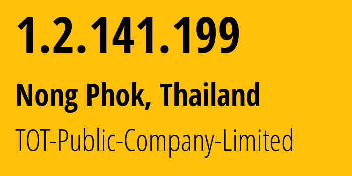 IP address 1.2.141.199 (Nong Phok, Roi Et, Thailand) get location, coordinates on map, ISP provider AS23969 TOT-Public-Company-Limited // who is provider of ip address 1.2.141.199, whose IP address