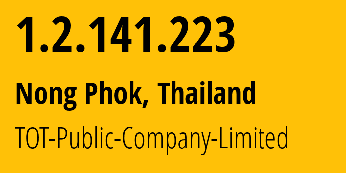 IP-адрес 1.2.141.223 (Nong Phok, Ройет, Таиланд) определить местоположение, координаты на карте, ISP провайдер AS23969 TOT-Public-Company-Limited // кто провайдер айпи-адреса 1.2.141.223