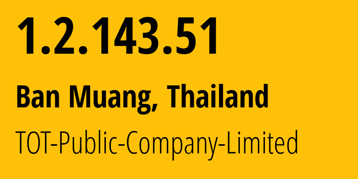 IP-адрес 1.2.143.51 (Ban Muang, Сакон Накхон, Таиланд) определить местоположение, координаты на карте, ISP провайдер AS23969 TOT-Public-Company-Limited // кто провайдер айпи-адреса 1.2.143.51