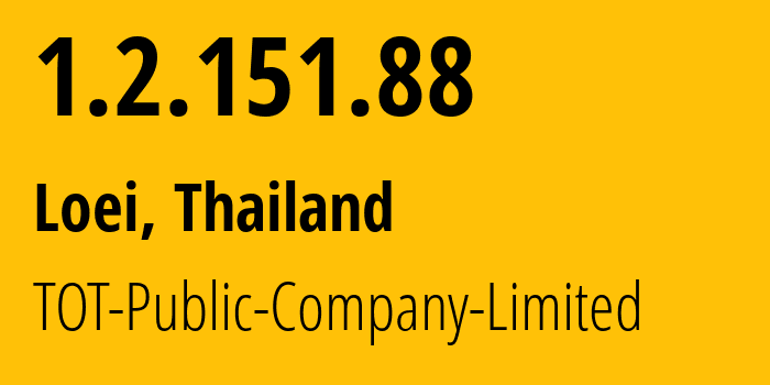 IP-адрес 1.2.151.88 (Лоэ, Лей, Таиланд) определить местоположение, координаты на карте, ISP провайдер AS23969 TOT-Public-Company-Limited // кто провайдер айпи-адреса 1.2.151.88
