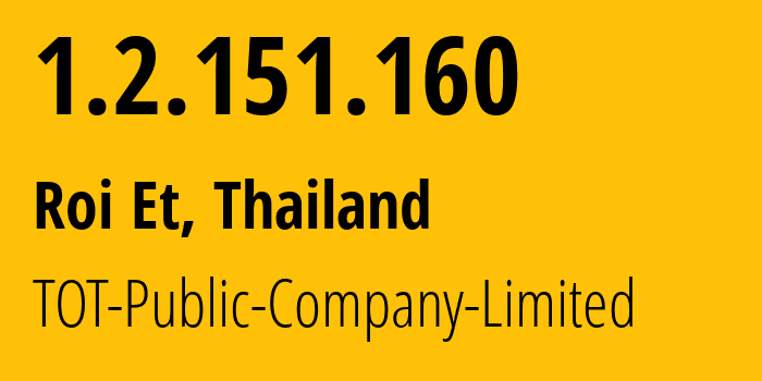 IP address 1.2.151.160 (Loei, Loei, Thailand) get location, coordinates on map, ISP provider AS23969 TOT-Public-Company-Limited // who is provider of ip address 1.2.151.160, whose IP address