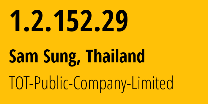 IP-адрес 1.2.152.29 (Sam Sung, Кхонкэн, Таиланд) определить местоположение, координаты на карте, ISP провайдер AS23969 TOT-Public-Company-Limited // кто провайдер айпи-адреса 1.2.152.29