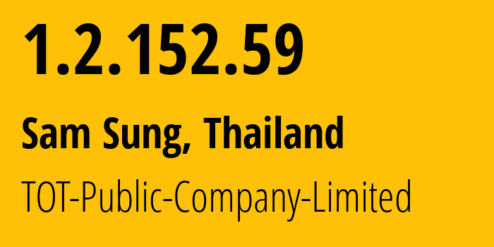 IP address 1.2.152.59 (Sam Sung, Khon Kaen, Thailand) get location, coordinates on map, ISP provider AS23969 TOT-Public-Company-Limited // who is provider of ip address 1.2.152.59, whose IP address