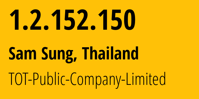 IP address 1.2.152.150 (Sam Sung, Khon Kaen, Thailand) get location, coordinates on map, ISP provider AS23969 TOT-Public-Company-Limited // who is provider of ip address 1.2.152.150, whose IP address