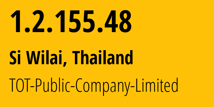IP-адрес 1.2.155.48 (Si Wilai, Бунгкан, Таиланд) определить местоположение, координаты на карте, ISP провайдер AS23969 TOT-Public-Company-Limited // кто провайдер айпи-адреса 1.2.155.48