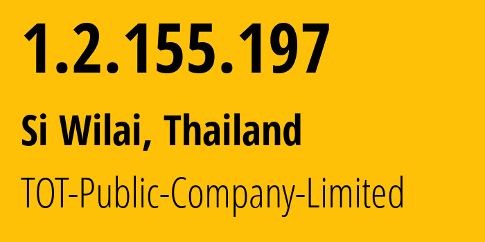 IP-адрес 1.2.155.197 (Si Wilai, Бунгкан, Таиланд) определить местоположение, координаты на карте, ISP провайдер AS23969 TOT-Public-Company-Limited // кто провайдер айпи-адреса 1.2.155.197