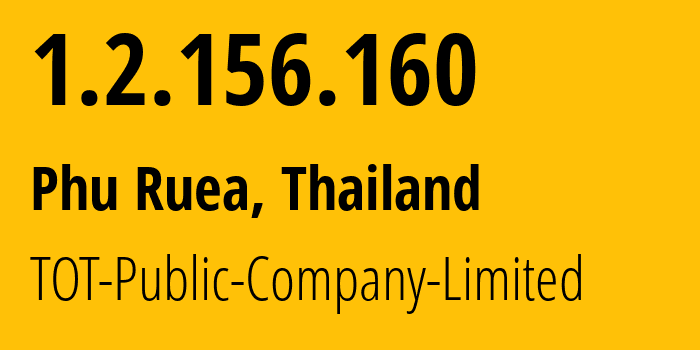 IP address 1.2.156.160 (Phu Ruea, Loei, Thailand) get location, coordinates on map, ISP provider AS23969 TOT-Public-Company-Limited // who is provider of ip address 1.2.156.160, whose IP address