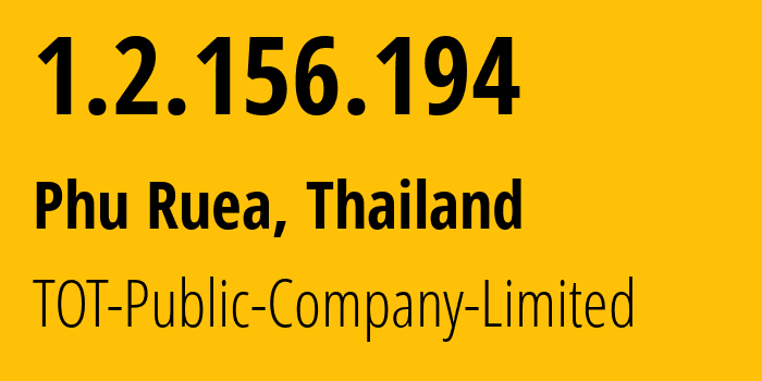 IP-адрес 1.2.156.194 (Phu Ruea, Лей, Таиланд) определить местоположение, координаты на карте, ISP провайдер AS23969 TOT-Public-Company-Limited // кто провайдер айпи-адреса 1.2.156.194