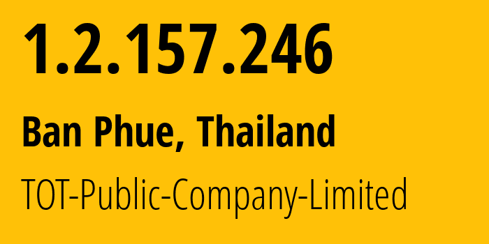IP-адрес 1.2.157.246 (Ban Phue, Удонтхани, Таиланд) определить местоположение, координаты на карте, ISP провайдер AS23969 TOT-Public-Company-Limited // кто провайдер айпи-адреса 1.2.157.246