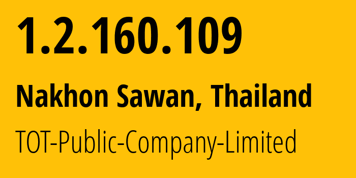 IP address 1.2.160.109 (Chainat, Chai Nat, Thailand) get location, coordinates on map, ISP provider AS23969 TOT-Public-Company-Limited // who is provider of ip address 1.2.160.109, whose IP address