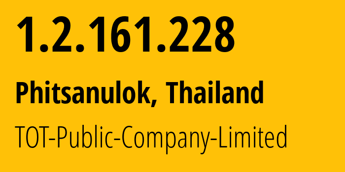 IP-адрес 1.2.161.228 (Пхитсанулок, Пхитсанулок, Таиланд) определить местоположение, координаты на карте, ISP провайдер AS23969 TOT-Public-Company-Limited // кто провайдер айпи-адреса 1.2.161.228