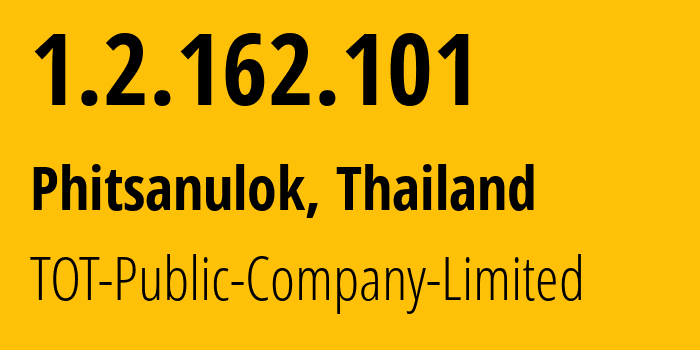 IP address 1.2.162.101 (Phitsanulok, Phitsanulok, Thailand) get location, coordinates on map, ISP provider AS23969 TOT-Public-Company-Limited // who is provider of ip address 1.2.162.101, whose IP address