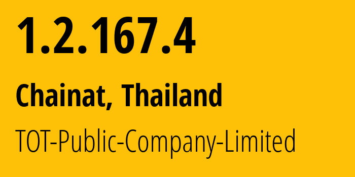 IP-адрес 1.2.167.4 (Chainat, Чайнат, Таиланд) определить местоположение, координаты на карте, ISP провайдер AS23969 TOT-Public-Company-Limited // кто провайдер айпи-адреса 1.2.167.4