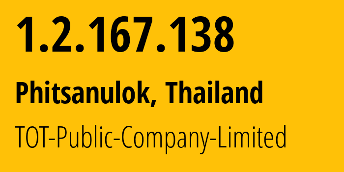 IP-адрес 1.2.167.138 (Пхитсанулок, Пхитсанулок, Таиланд) определить местоположение, координаты на карте, ISP провайдер AS23969 TOT-Public-Company-Limited // кто провайдер айпи-адреса 1.2.167.138
