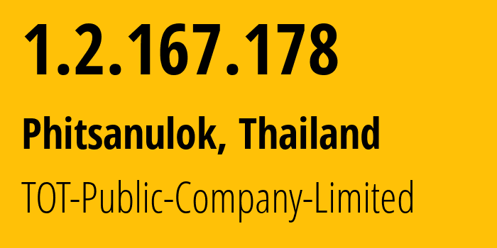 IP-адрес 1.2.167.178 (Пхитсанулок, Пхитсанулок, Таиланд) определить местоположение, координаты на карте, ISP провайдер AS23969 TOT-Public-Company-Limited // кто провайдер айпи-адреса 1.2.167.178