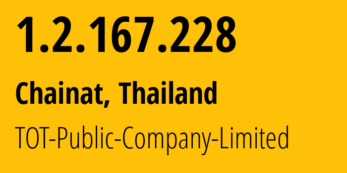 IP-адрес 1.2.167.228 (Chainat, Чайнат, Таиланд) определить местоположение, координаты на карте, ISP провайдер AS23969 TOT-Public-Company-Limited // кто провайдер айпи-адреса 1.2.167.228