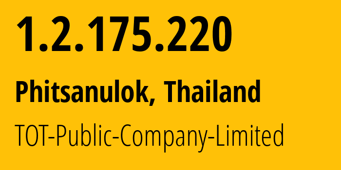 IP-адрес 1.2.175.220 (Пхитсанулок, Пхитсанулок, Таиланд) определить местоположение, координаты на карте, ISP провайдер AS23969 TOT-Public-Company-Limited // кто провайдер айпи-адреса 1.2.175.220