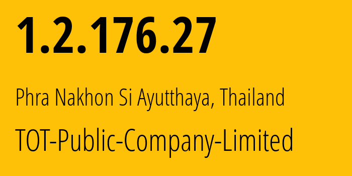 IP address 1.2.176.27 (Ban Bueng, Chon Buri, Thailand) get location, coordinates on map, ISP provider AS23969 TOT-Public-Company-Limited // who is provider of ip address 1.2.176.27, whose IP address