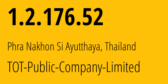 IP address 1.2.176.52 (Ban Bueng, Chon Buri, Thailand) get location, coordinates on map, ISP provider AS23969 TOT-Public-Company-Limited // who is provider of ip address 1.2.176.52, whose IP address
