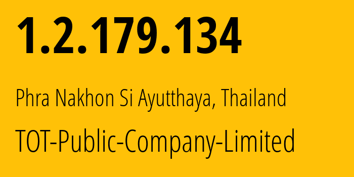 IP-адрес 1.2.179.134 (Khwaeng Thung Song Hong, Бангкок, Таиланд) определить местоположение, координаты на карте, ISP провайдер AS23969 TOT-Public-Company-Limited // кто провайдер айпи-адреса 1.2.179.134